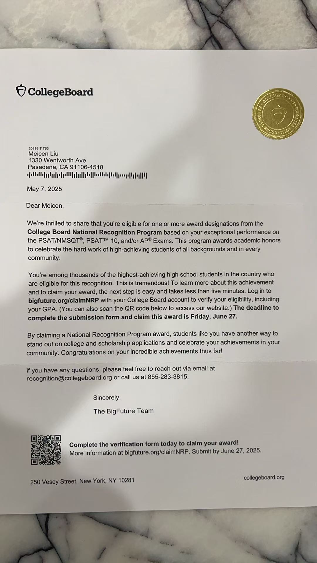 College Board National Recognition Program
